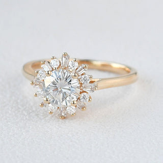 1.0 CT Round Cut Halo Moissanite Engagement Ring - crownmoissanite