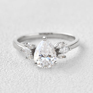 1.52 CT Pear Shaped Moissanite Cluster Engagement Ring - crownmoissanite