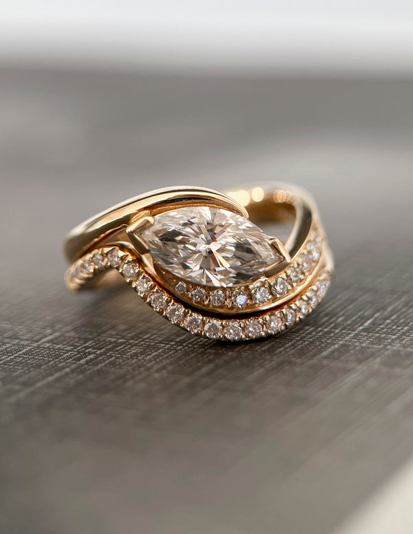 1.0- 2.0 CT Marquise Shape Moissanite Pave Setting Bridal Set