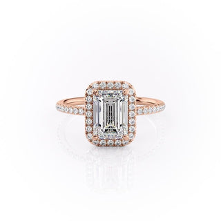 2.10 CT Emerald Cut Halo Pave Setting Moissanite Engagement Ring - crownmoissanite