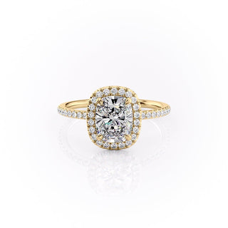 2.0 CT Elongated Cushion Cut Halo Pave Setting Moissanite Engagement Ring - crownmoissanite