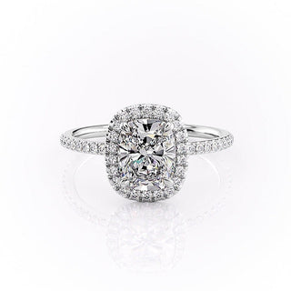 2.0 CT Elongated Cushion Cut Halo Pave Setting Moissanite Engagement Ring - crownmoissanite