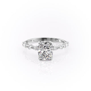 2.0 CT Elongated Cushion Cut Solitaire Hidden Halo/ Dainty Pave Setting Moissanite Engagement Ring - crownmoissanite