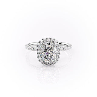 2.0 CT Elongated Cushion Cut Halo Pave Setting Moissanite Engagement Ring - crownmoissanite