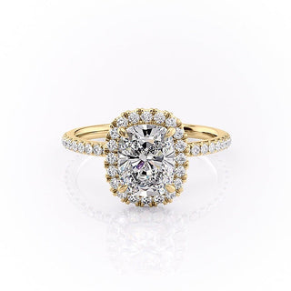 2.0 CT Elongated Cushion Cut Halo Pave Setting Moissanite Engagement Ring - crownmoissanite