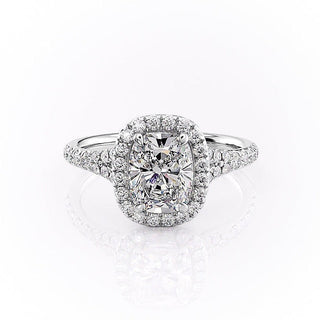 2.0 Elongated Cushion Cut Halo Split Shank Setting Moissanite Engagement Ring - crownmoissanite