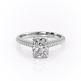 2.0 CT Elongated Cushion Cut Hidden Halo Triple Pave Moissanite Engagement Ring - crownmoissanite