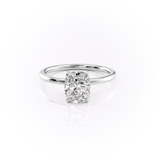 2.0 CT Elongated Cushion Cut Solitaire Hidden Halo Setting Moissanite Engagement Ring - crownmoissanite