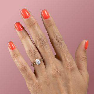 2.0 CT Elongated Cushion Cut Solitaire Dainty Pave Moissanite Engagement Ring - crownmoissanite