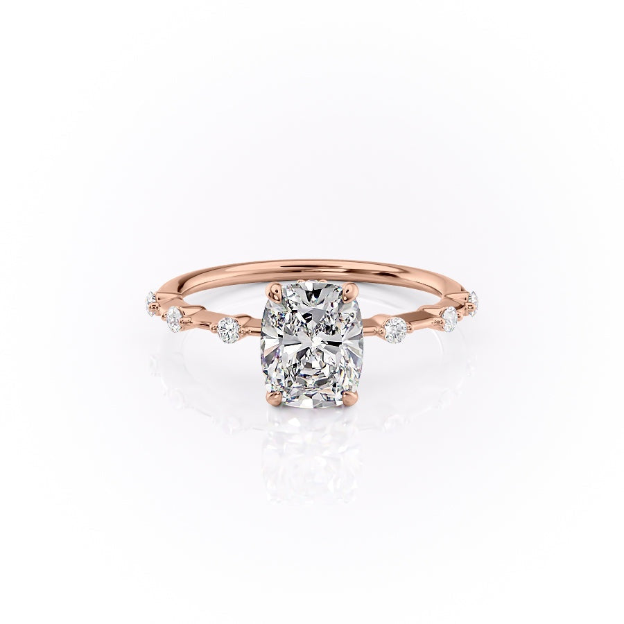 2.0 CT Elongated Cushion Cut Solitaire Dainty Pave Moissanite Engagement Ring - crownmoissanite