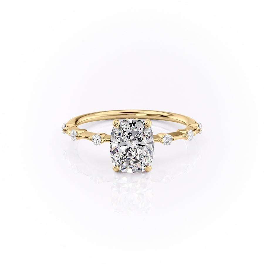 2.0 CT Elongated Cushion Cut Solitaire Dainty Pave Moissanite Engagement Ring - crownmoissanite