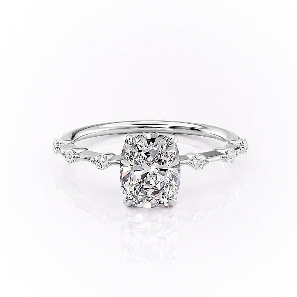 2.0 CT Elongated Cushion Cut Solitaire Dainty Pave Moissanite Engagement Ring - crownmoissanite