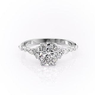 2.0 CT Elongated Cushion Shaped Moissanite Cluster Engagement Ring - crownmoissanite