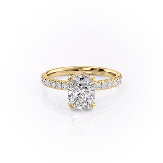 2.0 CT Elongated Cushion Cut Hidden Halo Pave Setting Moissanite Engagement Ring - crownmoissanite