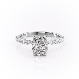 2.0 CT Elongated Cushion Cut Hidden Halo Pave Setting Moissanite Engagement Ring - crownmoissanite