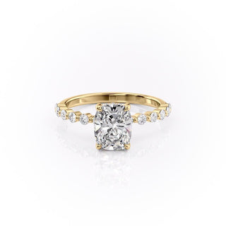 2.0 CT Elongated Cushion Cut Hidden Halo Pave Setting Moissanite Engagement Ring - crownmoissanite