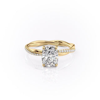 2.0 CT Elongated Cushion Cut Solitaire Twisted Pave Moissanite Engagement Ring - crownmoissanite