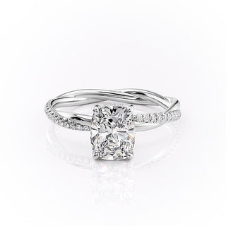 2.0 CT Elongated Cushion Cut Solitaire Twisted Pave Moissanite Engagement Ring - crownmoissanite