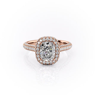 2.0 CT Elongated Cushion Cut Halo Triple Pave Moissanite Engagement Ring - crownmoissanite