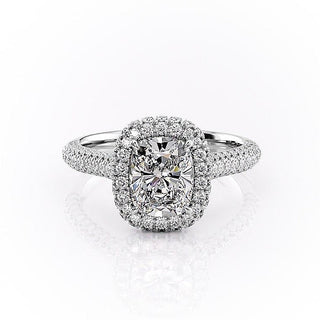 2.0 CT Elongated Cushion Cut Halo Triple Pave Moissanite Engagement Ring - crownmoissanite