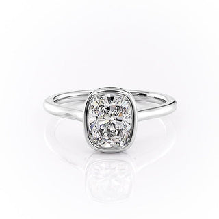 2.0 CT Cushion Shaped Moissanite Bezel Hidden Halo Engagement Ring - crownmoissanite