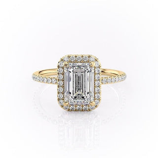 2.10 CT Emerald Cut Halo Pave Setting Moissanite Engagement Ring - crownmoissanite