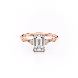 1.91 CT Emerald Cut Solitaire Milgrain Pave Set Moissanite Engagement Ring - crownmoissanite