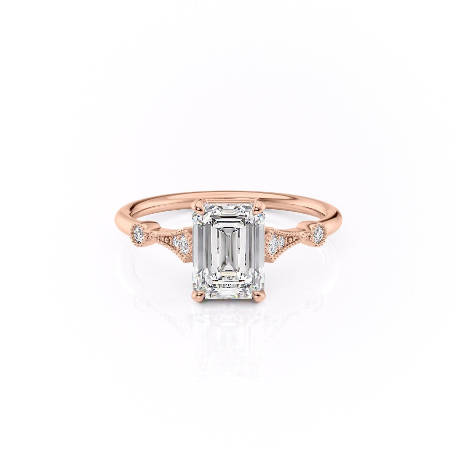 1.91 CT Emerald Cut Solitaire Milgrain Pave Set Moissanite Engagement Ring - crownmoissanite