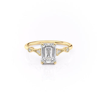 1.91 CT Emerald Cut Solitaire Milgrain Pave Set Moissanite Engagement Ring - crownmoissanite