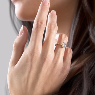 1.91 CT Emerald Cut Solitaire Milgrain Pave Set Moissanite Engagement Ring - crownmoissanite