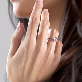 1.91 CT Emerald Cut Solitaire Milgrain Pave Set Moissanite Engagement Ring - crownmoissanite