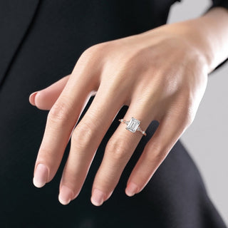 1.91 CT Emerald Cut Solitaire Milgrain Pave Set Moissanite Engagement Ring - crownmoissanite