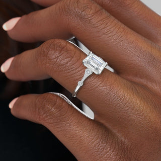 1.91 CT Emerald Cut Solitaire Milgrain Pave Set Moissanite Engagement Ring - crownmoissanite