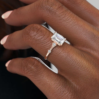 1.91 CT Emerald Cut Solitaire Milgrain Pave Set Moissanite Engagement Ring - crownmoissanite