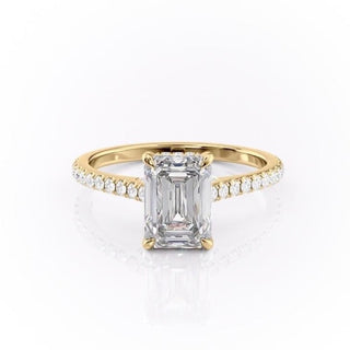 2.10 CT Emerald Cut Solitaire Pave Setting Moissanite Engagement Ring - crownmoissanite