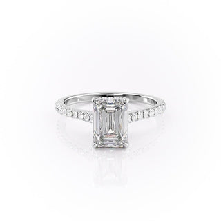 2.10 CT Emerald Cut Solitaire Pave Setting Moissanite Engagement Ring - crownmoissanite