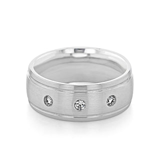 Brushed Finish Men's Round Stones Wedding Band - crownmoissanite