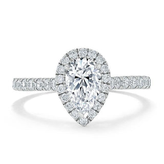 1.0 CT Pear Cut Halo Moissanite Engagement Ring With Pave Setting - crownmoissanite