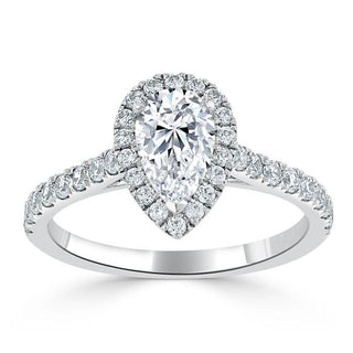 1.0 CT Pear Cut Halo Moissanite Engagement Ring With Pave Setting - crownmoissanite