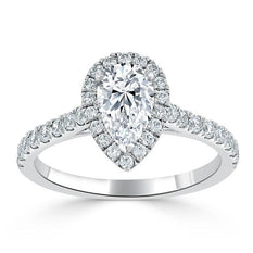 1.0 CT Pear Shaped Moissanite Halo Engagement Ring - crownmoissanite