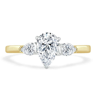 1.0 CT Pear Shaped Moissanite Three Stones Engagement Ring - crownmoissanite