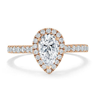 1.0 CT Pear Cut Halo Moissanite Engagement Ring With Pave Setting - crownmoissanite