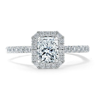 1.0 CT Radiant Cut Halo Pave Setting Moissanite Engagement Ring - crownmoissanite