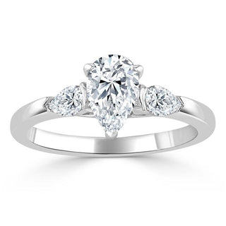 1.0 CT Pear Cut Moissanite Three Stone Engagement Ring - crownmoissanite