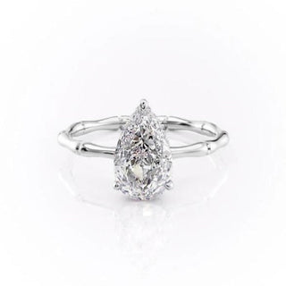 2.0 CT Pear Cut Solitaire Hidden Halo Setting Moissanite Engagement Ring - crownmoissanite