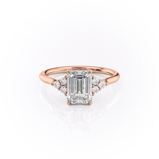 2.10 CT Emerald Cut Cluster Moissanite Engagement Ring - crownmoissanite