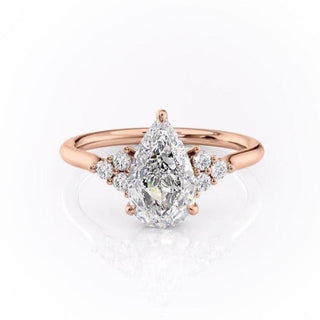 2.0 CT Pear Shaped Moissanite Cluster Engagement Ring - crownmoissanite