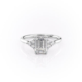 2.10 CT Emerald Cut Cluster Moissanite Engagement Ring - crownmoissanite