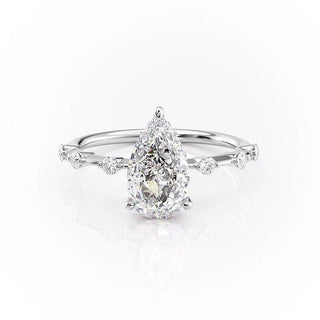 2.0 CT Pear Cut Solitaire Dainty Pave Moissanite Engagement Ring - crownmoissanite