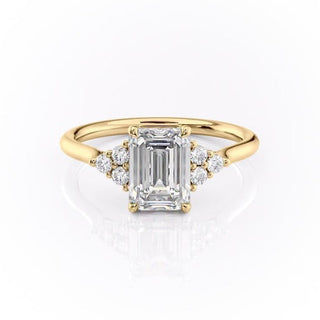 2.10 CT Emerald Cut Cluster Moissanite Engagement Ring - crownmoissanite